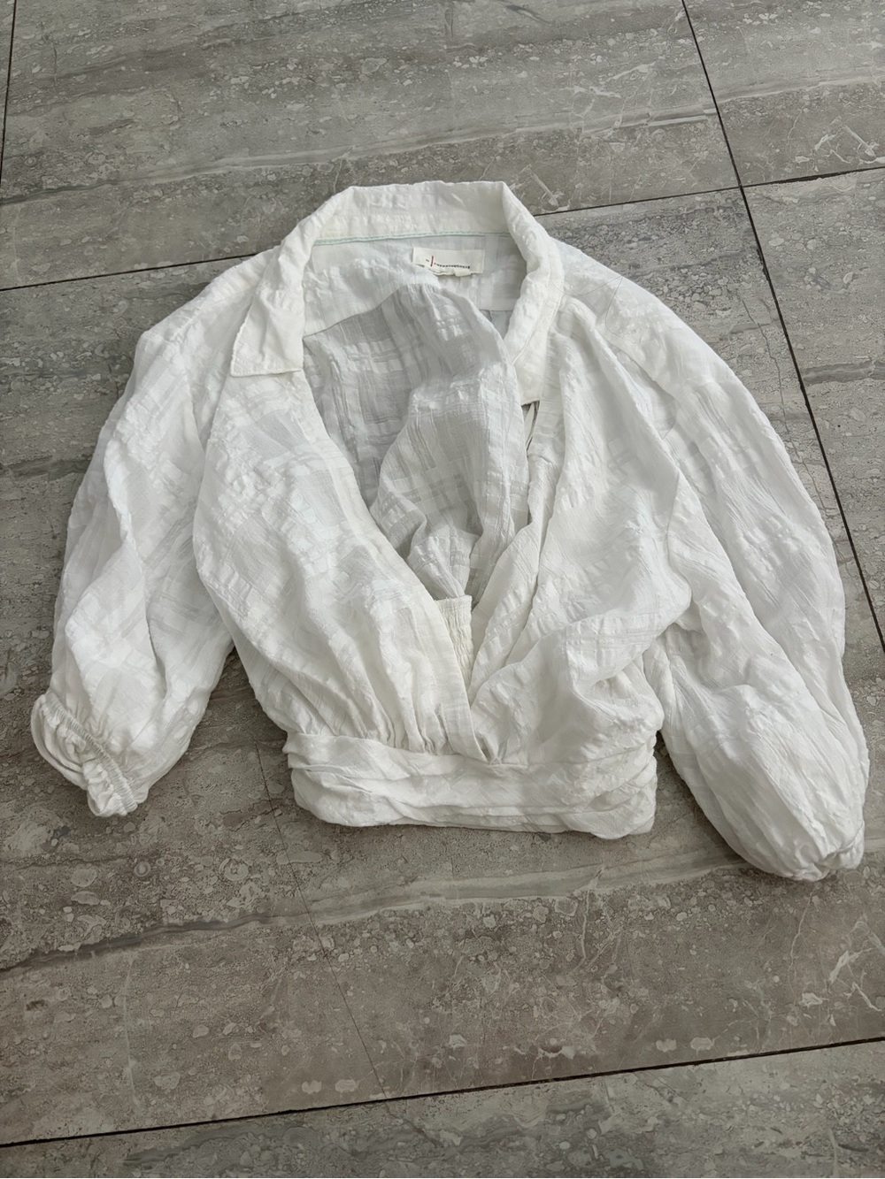 Anthropologie White Textured Wrap-Style Blouse